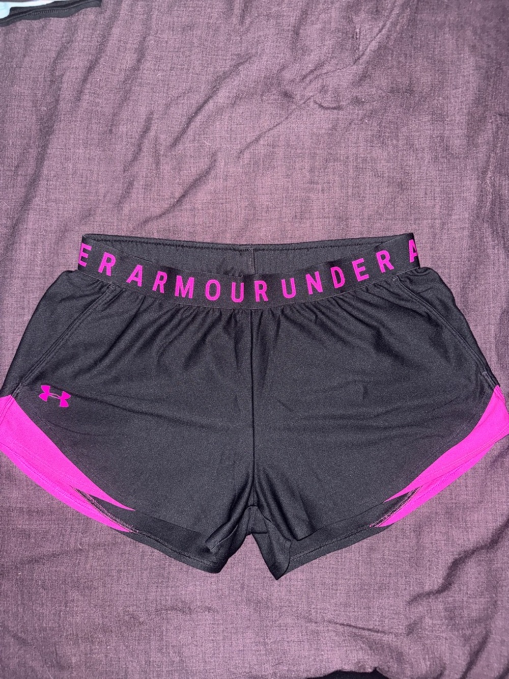 Under Armour Black Athletic Shorts with Pink Trim Flyby 2.0